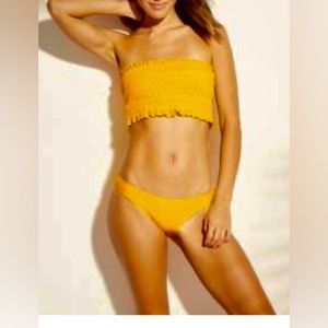Yellow Scrunch Ruffle Crop Top bathing suit